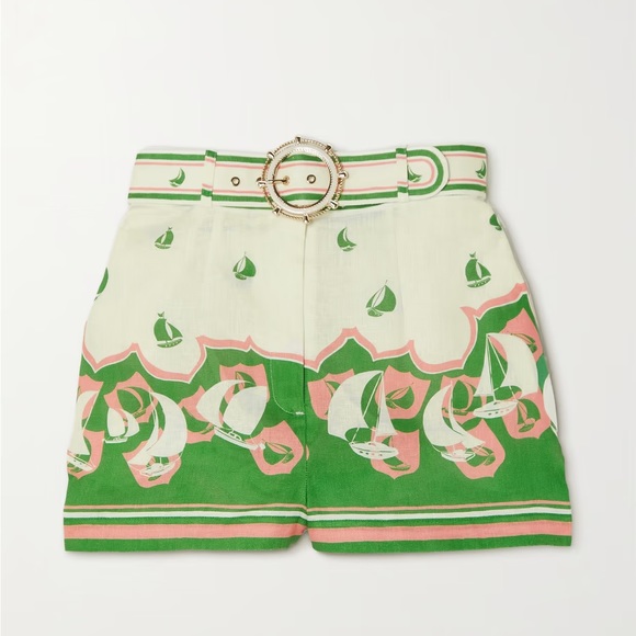 ZIMMERMANN Ladies Green Sailboats High Tide Shorts, Brand Size 3 - Picture 1 of 6